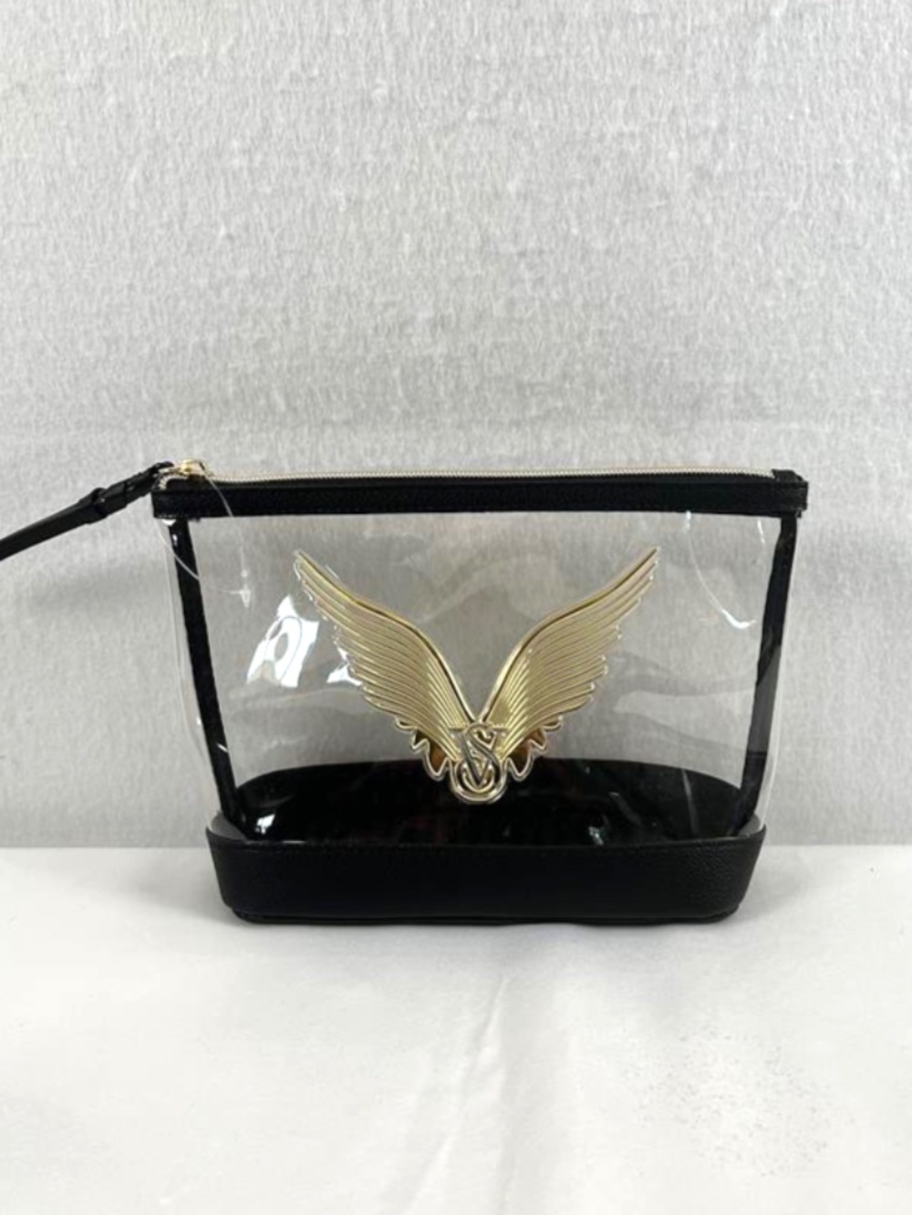 Victoria's Secret Fashion Show Cosmetic Case Clear Gold Angel Wings Emblem NWOT